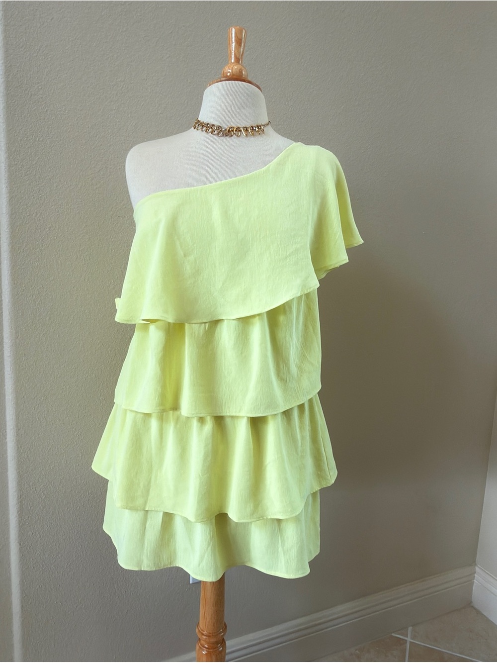 Zara One-Shoulder Tiered Dress in Light Lime